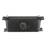aFe POWER BladeRunner black aluminum stacked-plate transmission oil cooler with AN -8 fittings and mounting brackets.