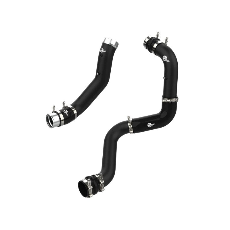 aFe BladeRunner wrinkle black mandrel-bent aluminum charge pipe kit with silicone couplings and stainless T-bolt clamps