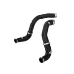 aFe Power BladeRunner wrinkle black aluminum intercooler pipes with blue silicone couplers and stainless T-bolt clamps.