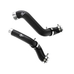 aFe Power BladeRunner wrinkle black aluminum hot and cold side intercooler tubes with silicone couplers and T-bolt clamps.