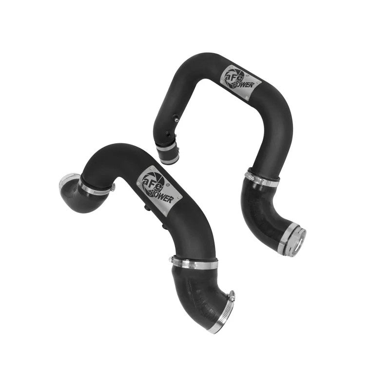 aFe BladeRunner black powder-coated 2.5-inch and 3-inch aluminum intercooler tubes for 2.8L GM diesel trucks.