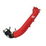 aFe Power BladeRunner textured red aluminum charge pipe for Toyota Supra with black silicone couplings and T-bolt clamps