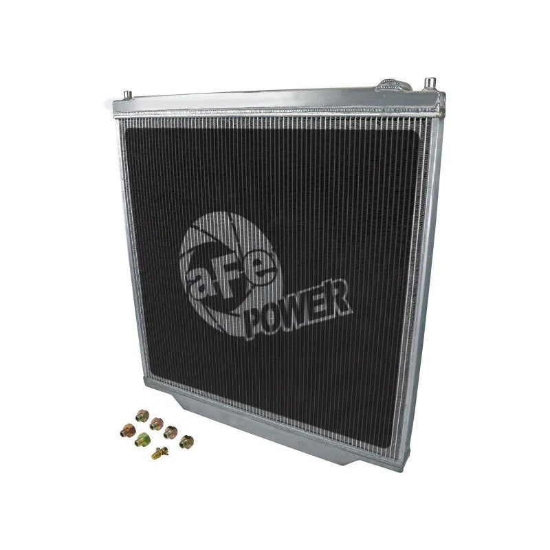 aFe Power BladeRunner Street Series aluminum radiator with TIG-welded end tanks for Ford 6.0L Power Stroke diesel trucks.