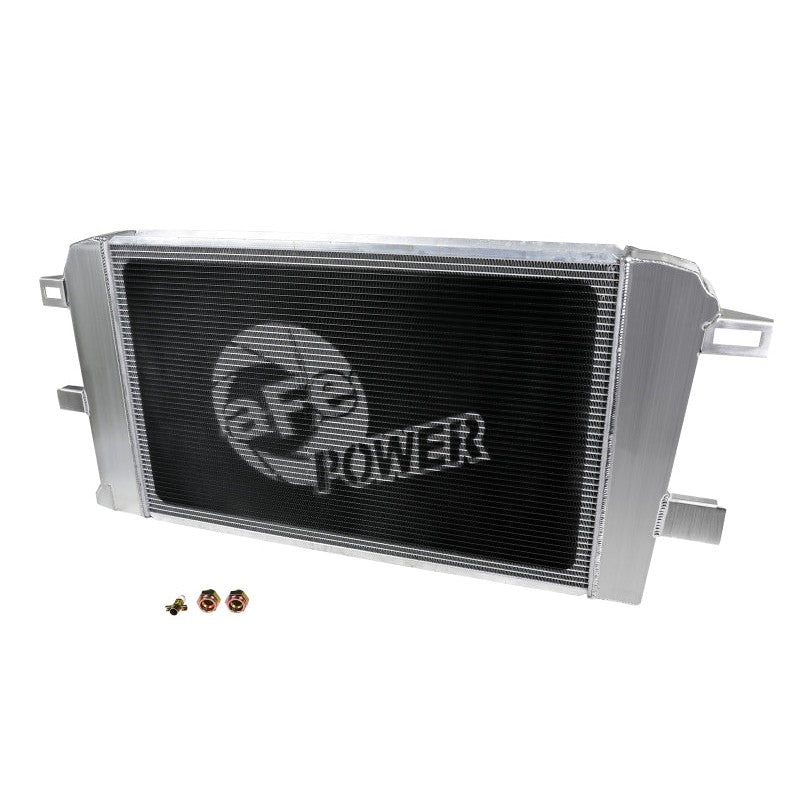 aFe BladeRunner Street Series aluminum radiator with TIG-welded end tanks and brushed finish.