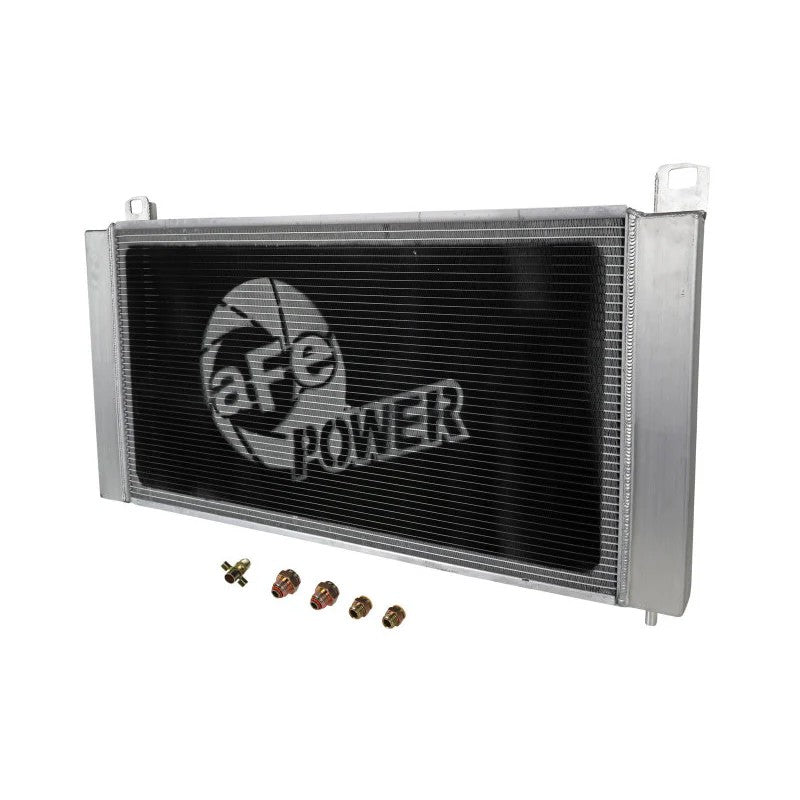 aFe BladeRunner Street Series brushed aluminum radiator with TIG-welded tanks and 2-1/4 inch core for GM 5.3L engines