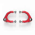 Red anodized 6061-T6 billet aluminum upper control arms with 1.25-inch uniballs for 2022-2026 Toyota Tundra and Sequoia.
