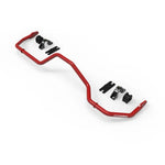 Red powder-coated aFe CONTROL 29mm rear sway bar with black billet aluminum brackets and polyurethane bushings.