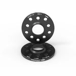 Black anodized aFe CONTROL 10mm hub-centric billet aluminum wheel spacers with 5x100 and 5x112 dual bolt patterns