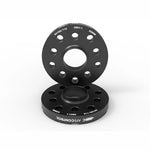 Black anodized aFe CONTROL 20mm billet aluminum wheel spacers for Audi and Volkswagen, 5x100/112 bolt pattern