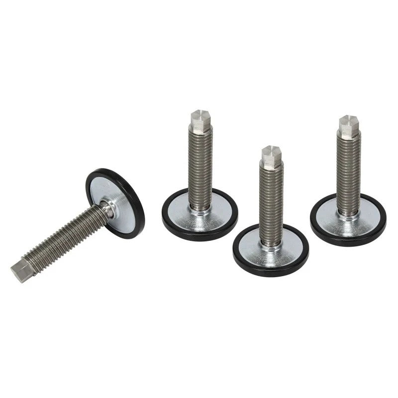 Four aFe Control PFADT Series lowering bolts featuring stainless steel studs and articulating nylon foot pads.