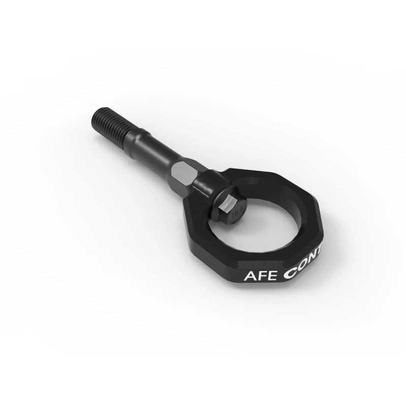 Black powder-coated 4130 steel loop and zinc-coated stem rear tow hook for Chevrolet Corvette C8 Stingray.