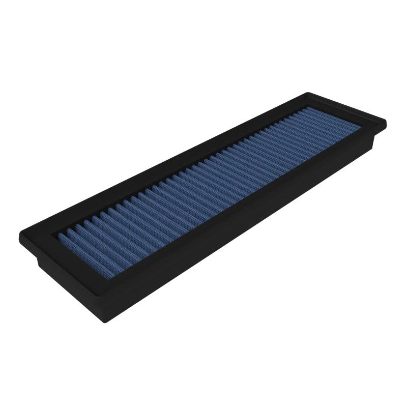 aFe POWER Magnum FLOW Pro 5R air filter featuring blue oiled cotton media and a flexible black polyurethane frame.