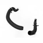 Black XLPE turbo inlet pipes with reinforced silicone couplings and stainless steel clamps for 3.5L Ford engines.