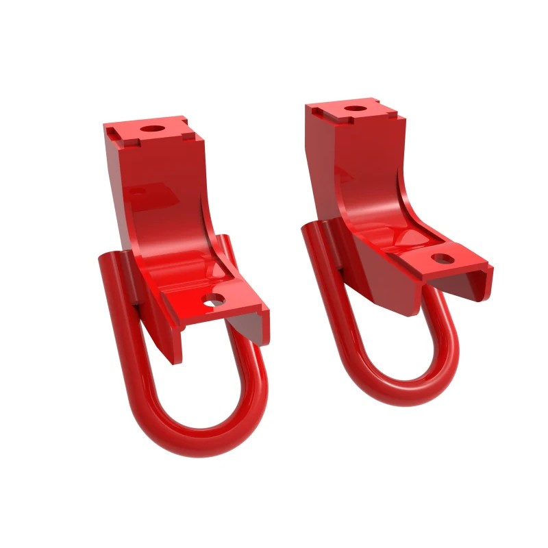 Red powder-coated aFe POWER heavy-duty front tow hooks for 2022-2026 Toyota Tundra and Sequoia trucks.