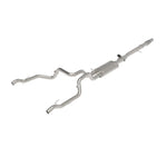 aFe Gemini XV 304 stainless steel cat-back exhaust with 4-inch to dual 3-inch mandrel-bent tubing and hi-tuck tip