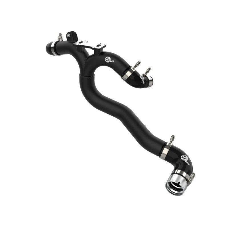 Wrinkle black aFe Power BladeRunner aluminum hot charge pipe with silicone couplings and T-bolt clamps