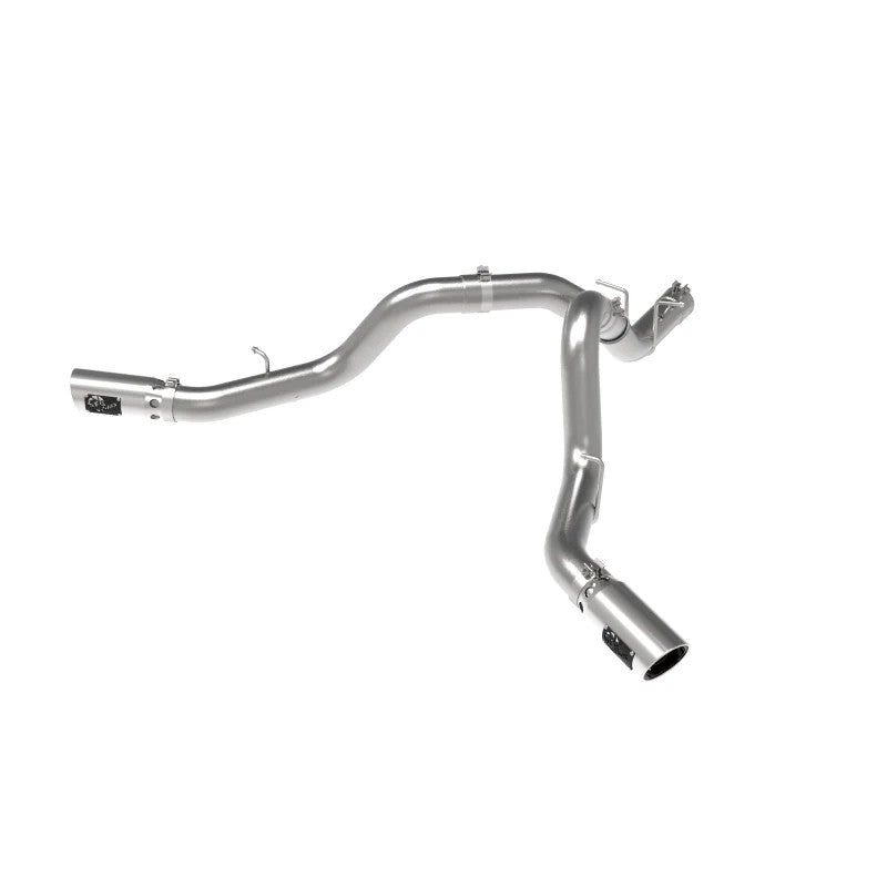 aFe Large Bore-HD 4-inch 409 stainless steel DPF-back exhaust with dual 5-inch polished intercooled tips.