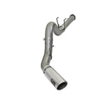 aFe LARGE BORE HD 5-inch 409 stainless steel DPF-back exhaust with a polished intercooled tip and laser-cut logo plate.