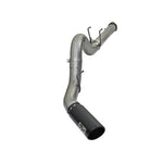aFe Power Large Bore-HD 5-inch 409 stainless steel DPF-back exhaust system with black intercooled slash-cut tip.