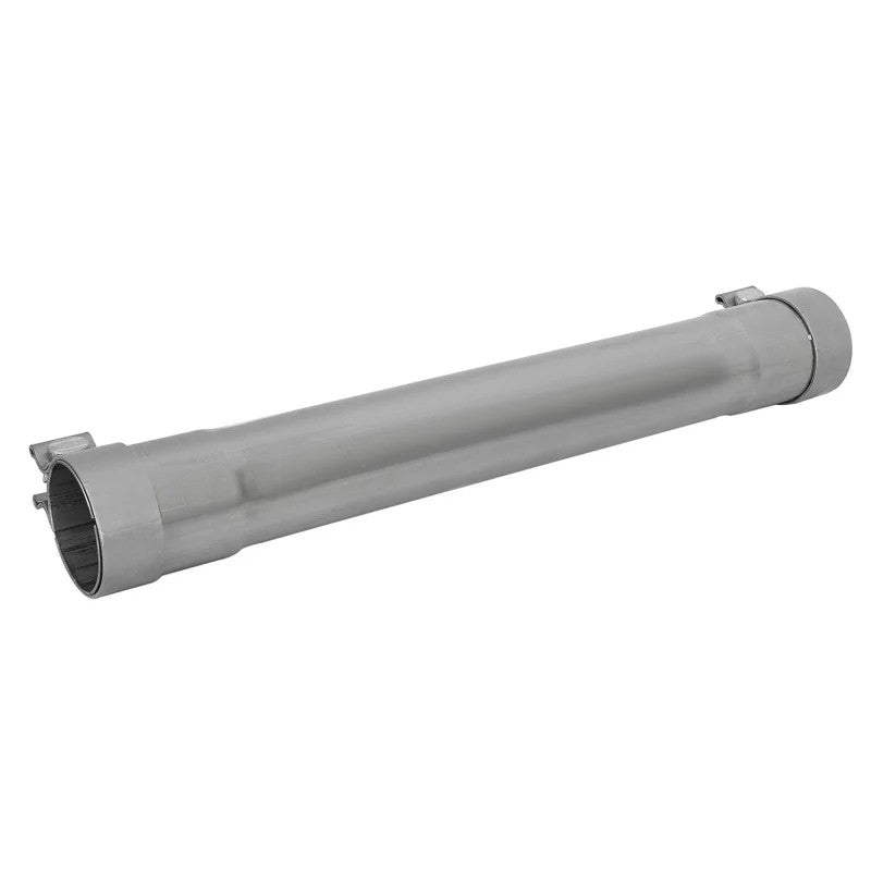 aFe MACH Force-Xp 409 stainless steel muffler pipe with 2.5 inch inlet and outlet and included band clamps.