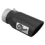 Black aFe MACHForce XP stainless steel clamp-on exhaust tip with 3-inch inlet and 4-inch outlet.