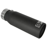 Wrinkle black aFe MACHForce XP 304 stainless steel exhaust tip with slash cut and laser-etched logo.
