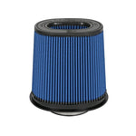 aFe Magnum FLOW Pro 5R replacement air filter with blue oiled media and black polyurethane base and inverted top.