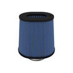 aFe Pro 5R universal air filter featuring blue oiled cotton media, inverted top, and black polyurethane base.