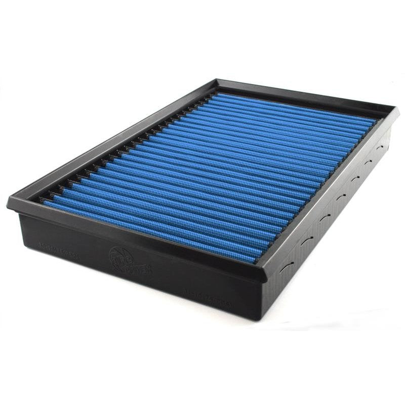 aFe Magnum FLOW Pro DRY S air filter with blue synthetic media and black polyurethane frame for Ford 6.7L diesel