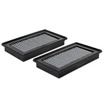 aFe Magnum FLOW Pro DRY S oil-free replacement air filter pair with blue synthetic media and black polyurethane frame.