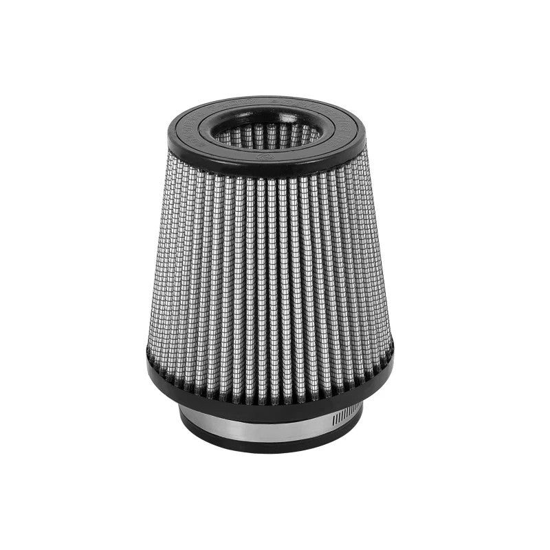 Conical aFe Magnum FLOW Pro DRY S air filter with gray synthetic media, black polyurethane base, and 4 inch flange.