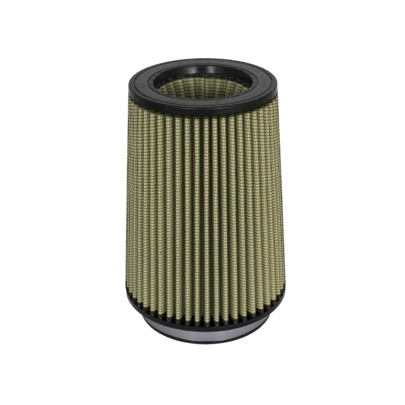 aFe Magnum FLOW PRO GUARD 7 conical air filter with 5-inch flange, 7-layer oiled media, and blue polyurethane base.