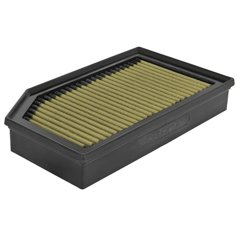 aFe Power Magnum FLOW Pro GUARD 7 air filter with yellow media and a black 360-degree polyurethane frame.