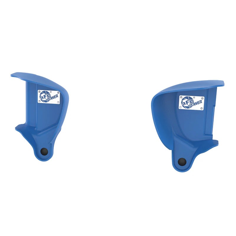 A pair of blue aFe Power Magnum FORCE Dynamic Air Scoops for 2015-2020 BMW M3 and M4.