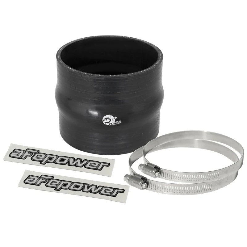 3.5-inch black silicone hump coupler with two stainless steel worm-gear clamps.