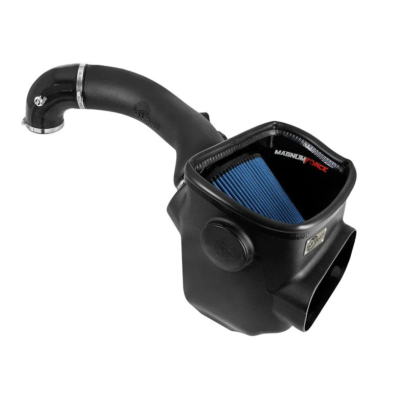 aFe Magnum FORCE Stage-2 cold air intake system with blue Pro 5R filter and black XLPE housing for Nissan Titan XD