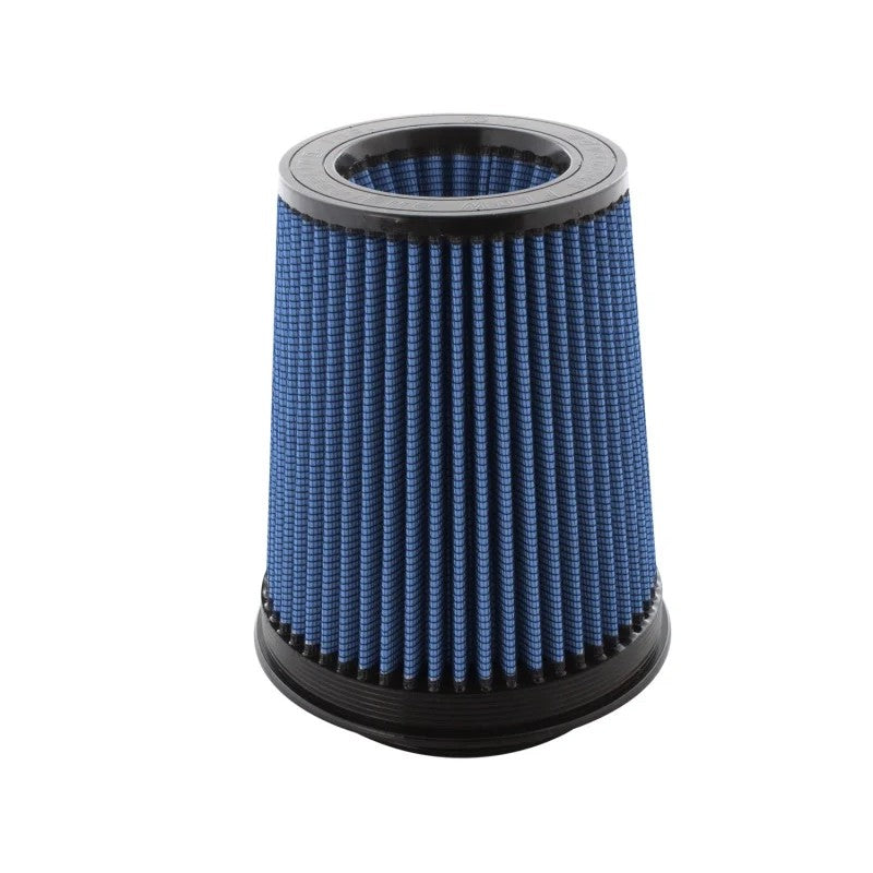 aFe Power MagnumFLOW Pro 5R conical air filter with blue oiled media, 5-inch flange, and black polyurethane frame.