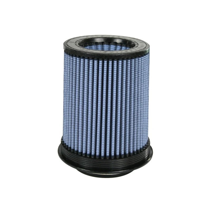aFe Power MagnumFLOW Pro 5R conical air filter with blue oiled media, 4 inch flange, and inverted top.