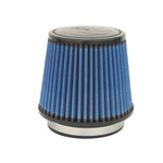 Conical aFe Power Pro 5R performance air filter with blue oiled cotton media and black polyurethane base and top.