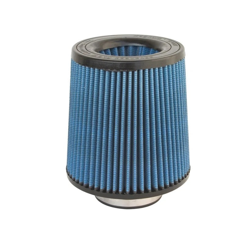 aFe MagnumFLOW Pro 5R universal air filter with blue oiled media, black polyurethane flange, and inverted top.