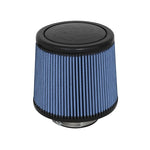 Conical aFe MagnumFLOW Pro 5R oiled air filter with blue 5-layer cotton media and black polyurethane flange.