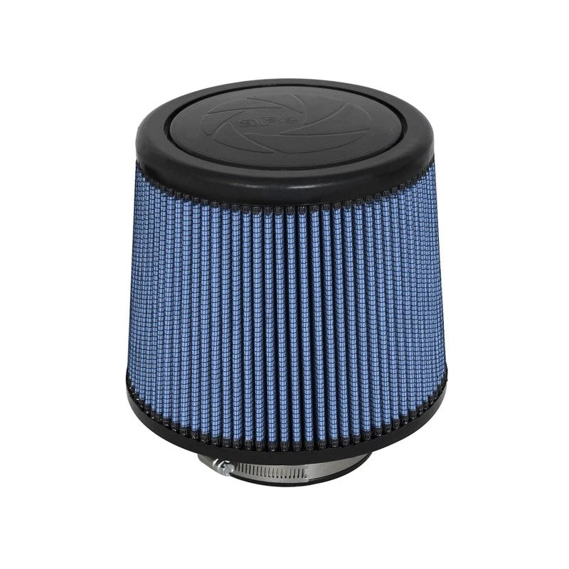 Conical aFe MagnumFLOW Pro 5R oiled air filter with blue 5-layer cotton media and black polyurethane flange.