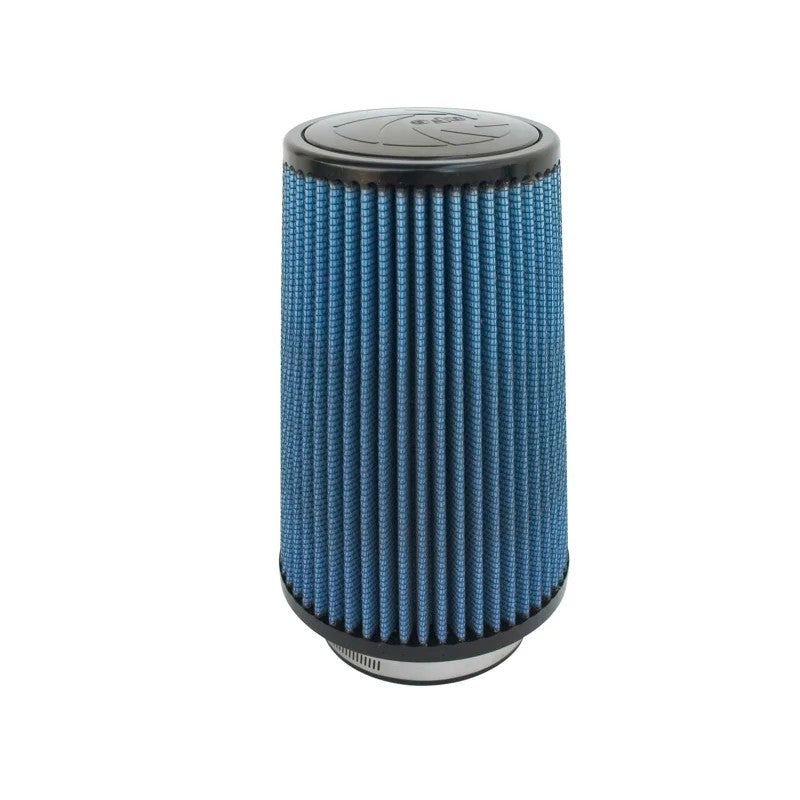 aFe Power Pro 5R conical air filter with blue oiled media, 4 inch flange, and black polyurethane top and base.