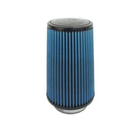 aFe Power Pro 5R conical air filter with blue oiled media, 4 inch flange, and black polyurethane top and base.