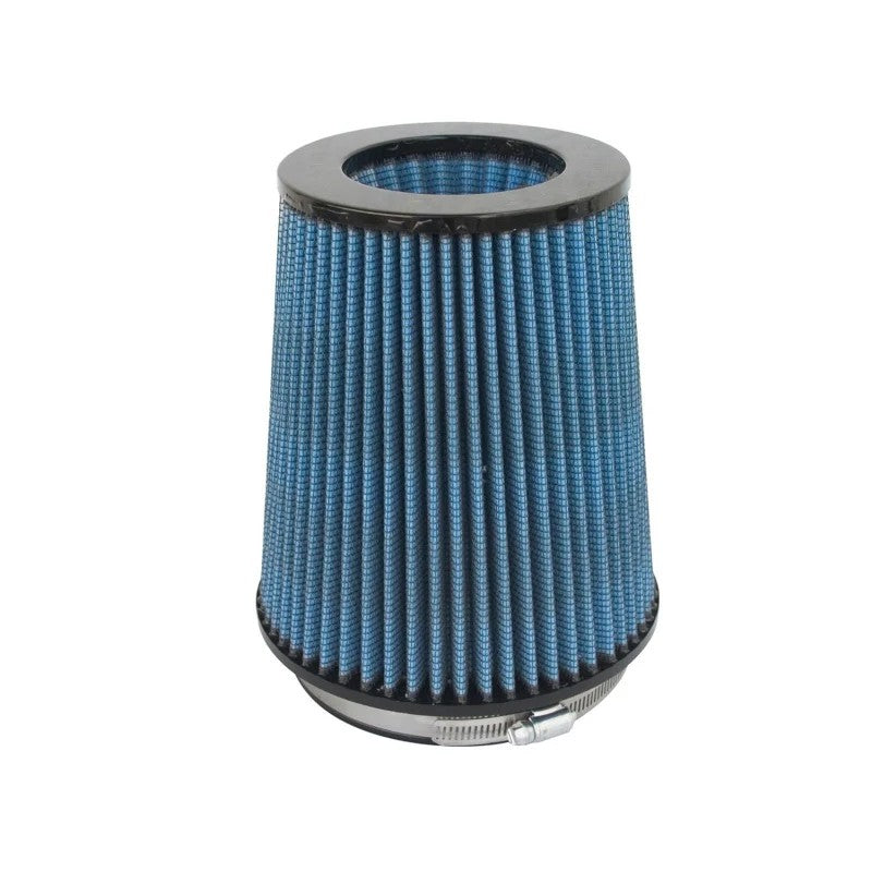 aFe Power MagnumFLOW Pro 5R inverted air filter with blue oiled cotton gauze and black polyurethane flange
