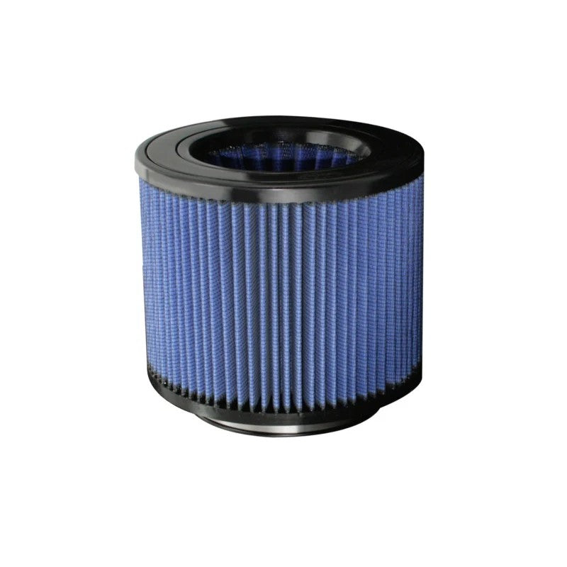 aFe Power MagnumFLOW Pro 5R conical air filter featuring blue oiled cotton gauze and a black polyurethane base and top.