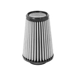 aFe Power MagnumFLOW Pro DRY S conical air filter with grey synthetic media and black polyurethane base and top.