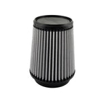 Conical aFe MagnumFLOW Pro DRY S performance air filter with 4.5 inch flange and black polyurethane base