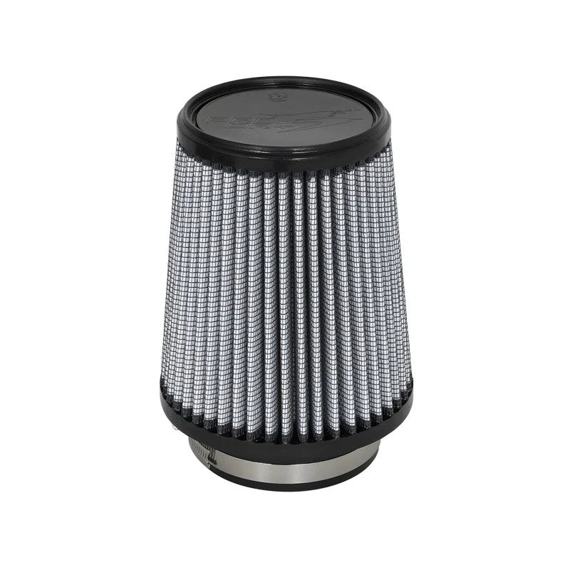 aFe Power MagnumFLOW Pro DRY S conical air filter with grey synthetic media and black polyurethane base and top.