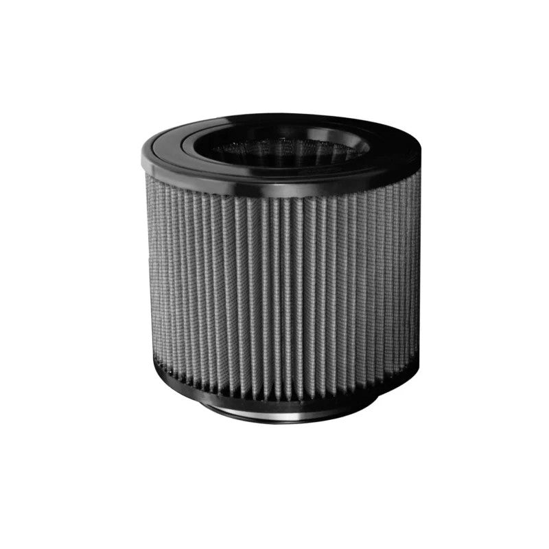 aFe Magnum FLOW Pro DRY S conical air filter with 6-inch flange, grey synthetic media, and black polyurethane base.